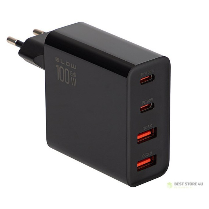 Gyors töltő, BLOW, 100W, USB-C x2, USB-A x2, túlfeszültség védelem, fekete