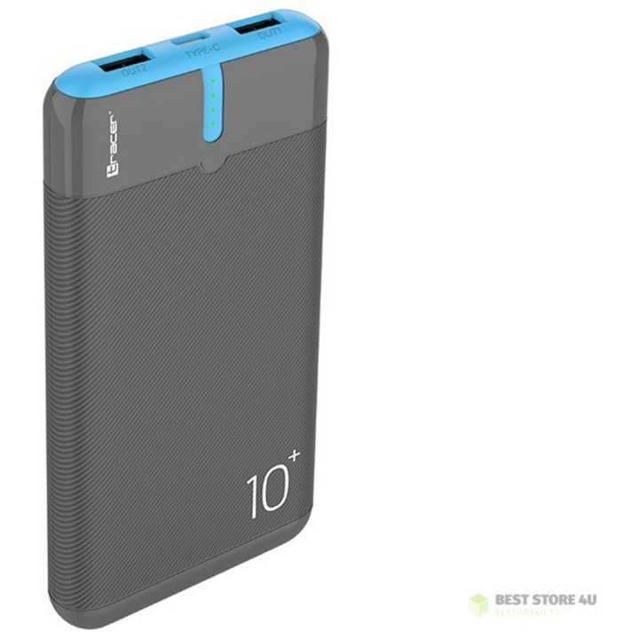 Tracer EnerGo, 10000 mAh, 3 port, 37 Wh/3, 7 V, Kék-Szürke, Hordozhato akkumulátor