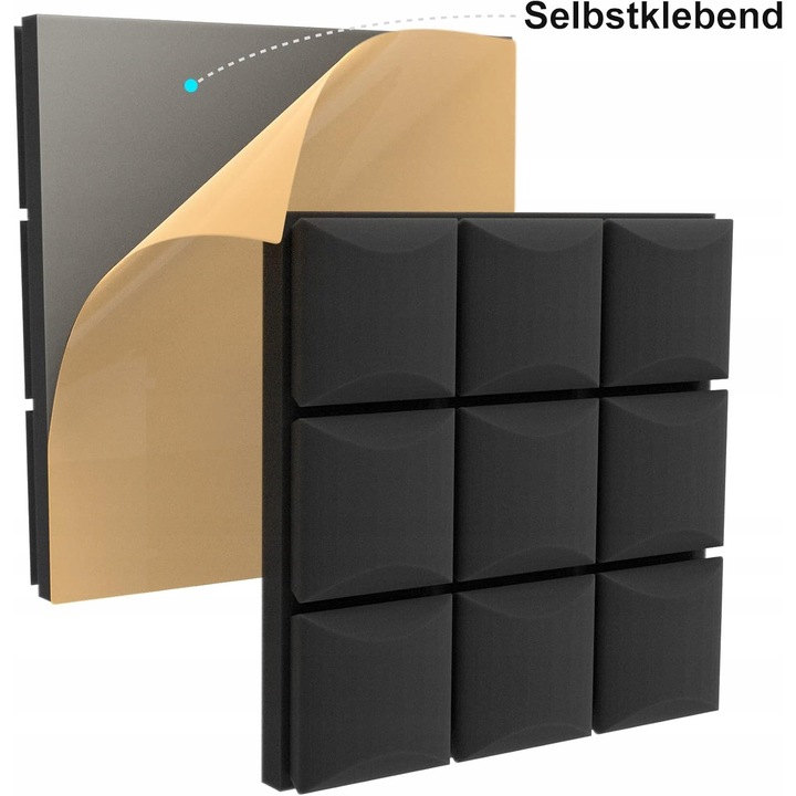 Panouri acustice autoadezive Luka, 30x30x5cm, 12 buc, culoare neagră