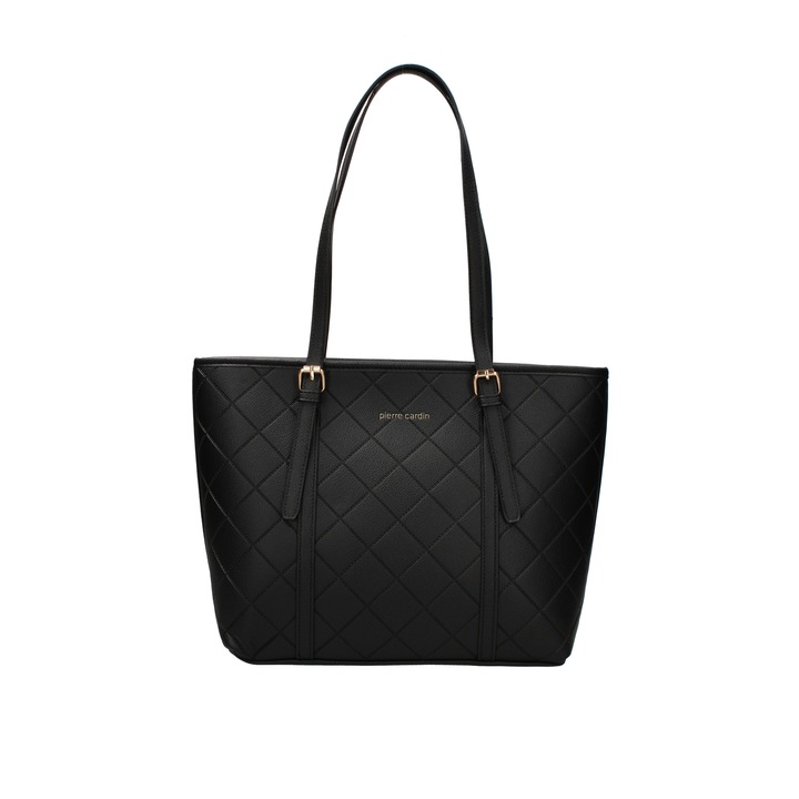 Pierre Cardin, Geanta de piele ecologica cu bareta de umar si aspect matlasat, Negru