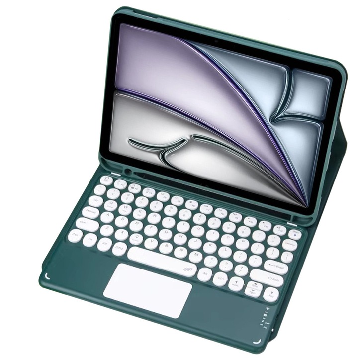 Husa cu tastatura Bluetooth si touchpad, pentru iPad Air 13 Gen 6, verde