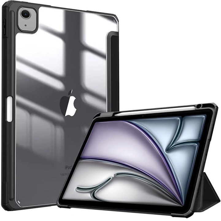 Etui Hard Crystal pentru iPad Air 13 Gen. 6 2024, negru, cu functie de suport, protectie 360