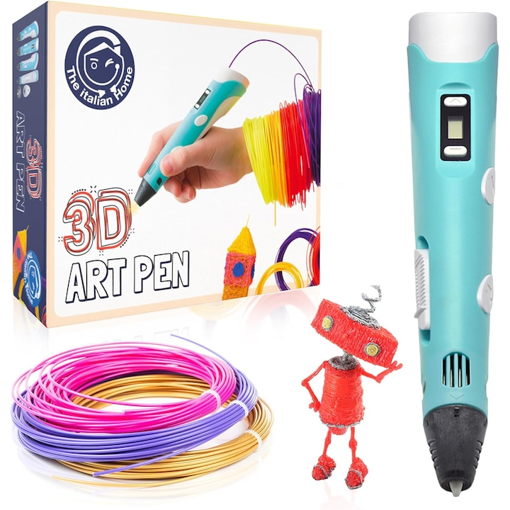 Az olasz otthoni 3D toll, komplett készlet gyerekeknek és felnőtteknek, 36 m PLA filament (2 fluoreszkáló anyaggal), állvány, sablonok és ujjvédők