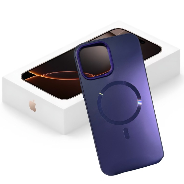 Калъф за iPhone 15 ProMax, съвместим с MagSafe, защита на камерата, метален вид, лилав цвят