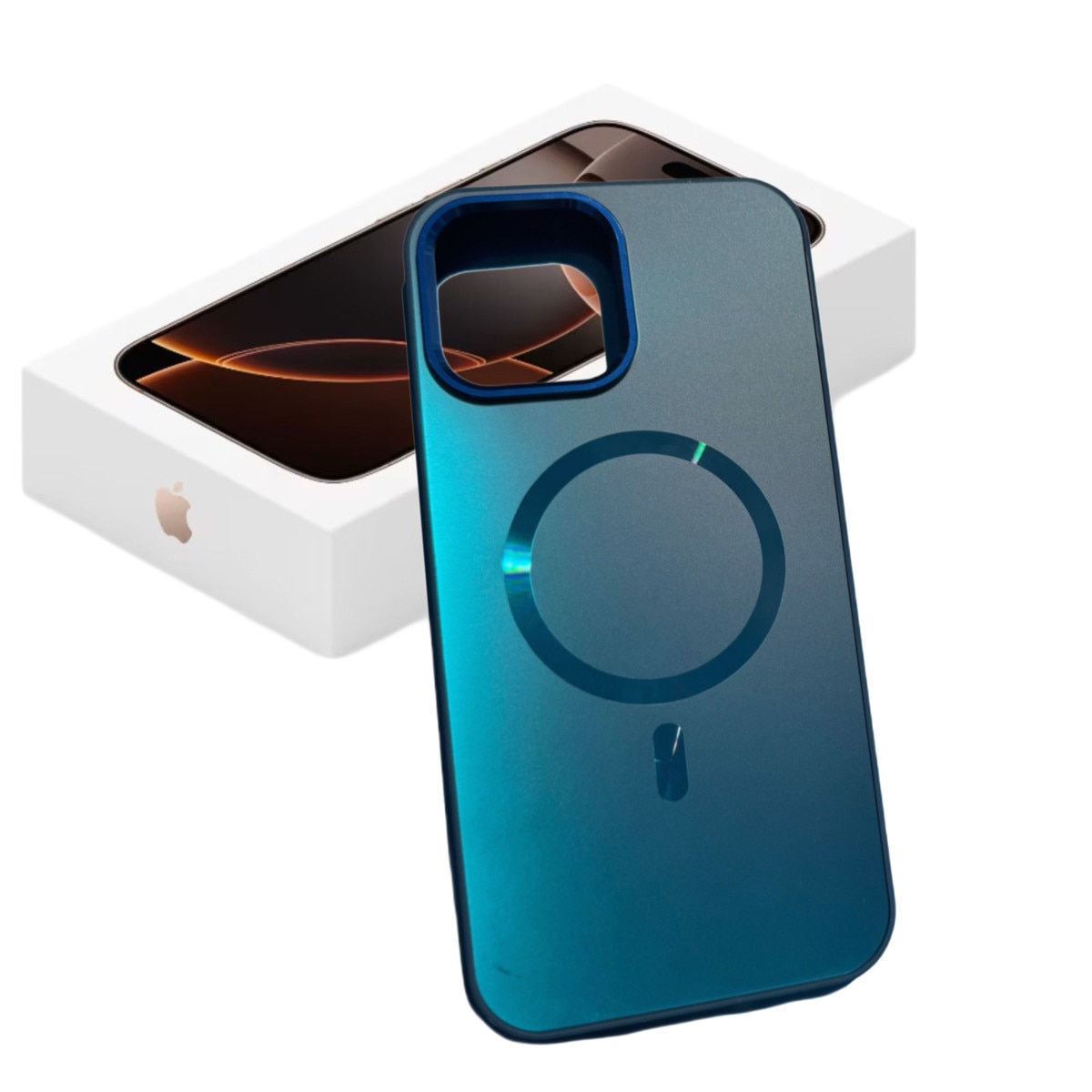 Husa Pentru iPhone 14 ProMax, Compatibila MagSafe, Protectie Camera, Look Metalic, Culoare Turcoaz