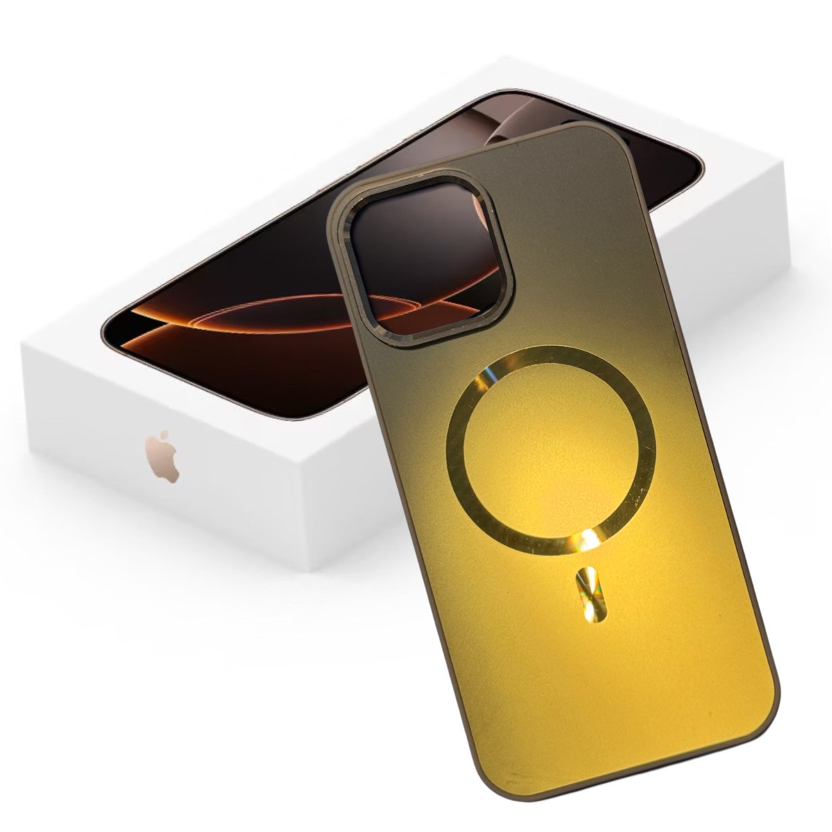 Husa Pentru iPhone 16 ProMax, Compatibila MagSafe, Protectie Camera, Look Metalic, Culoare Auriu
