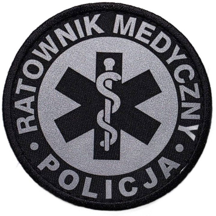 Emblema reflectorizanta RATOWNIK MEDYCZNY, 8,5 cm, negru, cu velcro