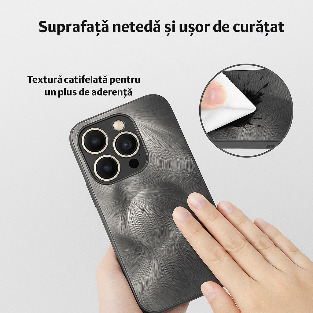 Husa de Protectie Pentru iPhone 12 Pro MagSafe, Culoare Silver, lucios cu efect 3D tip Pana, design elegant si protectie completa inclusiv Lentile impotriva socurilor si zgarieturilor