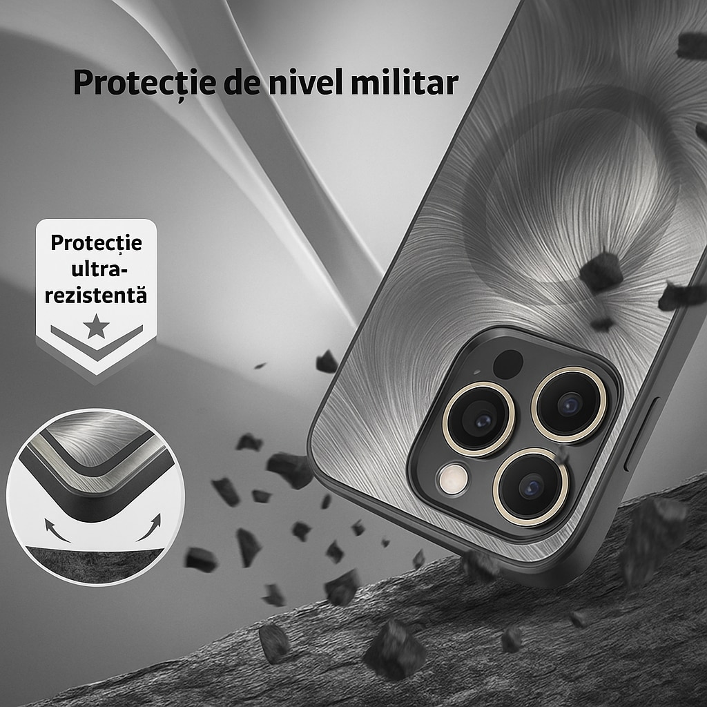 Husa de Protectie Pentru iPhone 12 Pro MagSafe, Culoare Silver, lucios cu efect 3D tip Pana, design elegant si protectie completa inclusiv Lentile impotriva socurilor si zgarieturilor