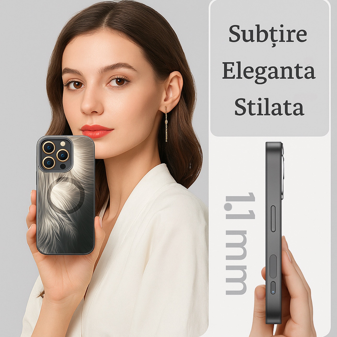 Husa de Protectie Pentru iPhone 12 Pro MagSafe, Culoare Silver, lucios cu efect 3D tip Pana, design elegant si protectie completa inclusiv Lentile impotriva socurilor si zgarieturilor