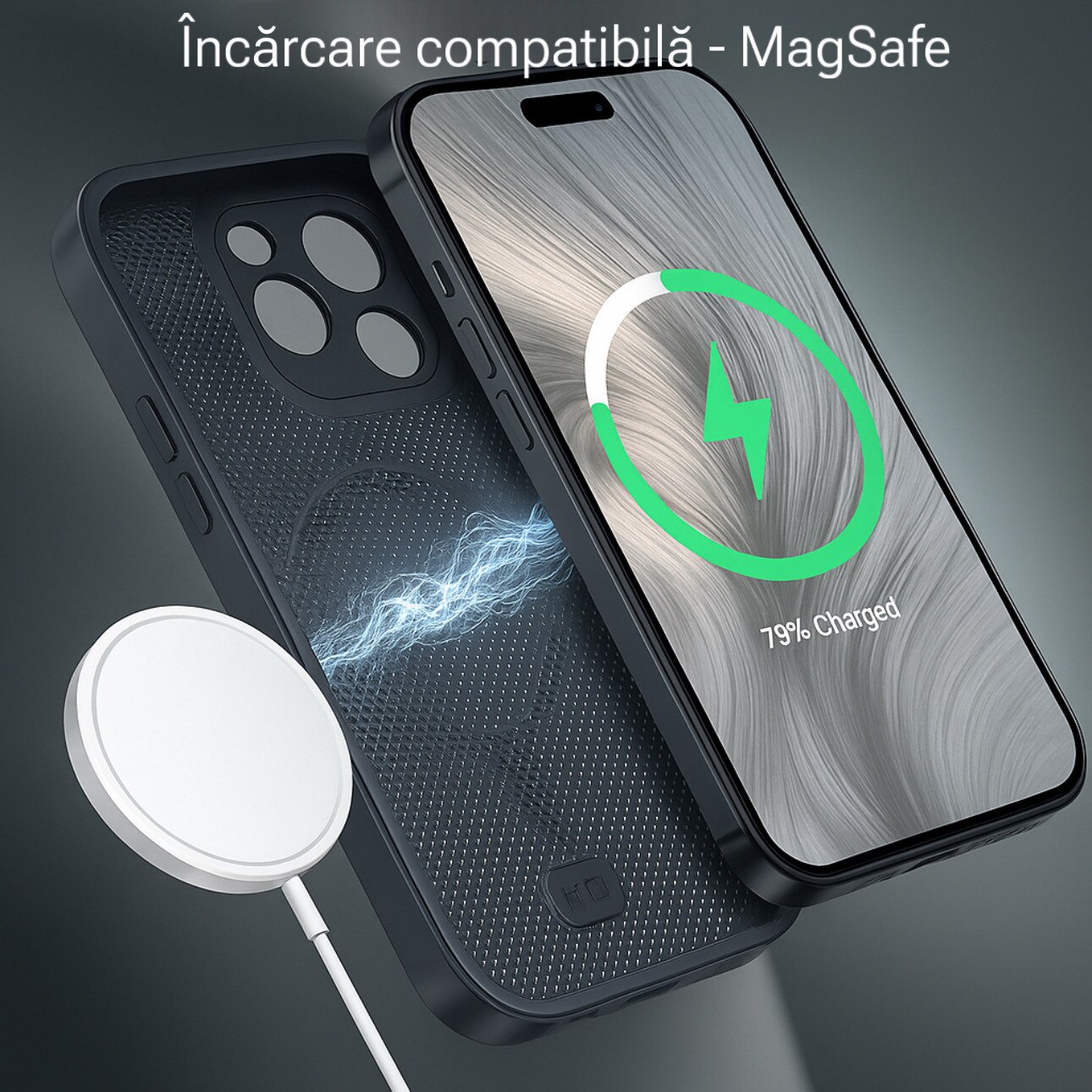 Husa de Protectie Pentru iPhone 12 Pro MagSafe, Culoare Silver, lucios cu efect 3D tip Pana, design elegant si protectie completa inclusiv Lentile impotriva socurilor si zgarieturilor