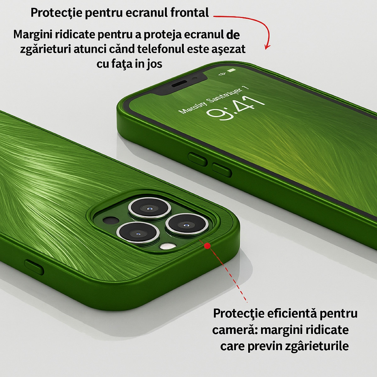 Husa de Protectie Pentru iPhone 13 ProMax MagSafe, Culoare Verde, lucios cu efect 3D tip Pana, design elegant si protectie completa inclusiv Lentile impotriva socurilor si zgarieturilor