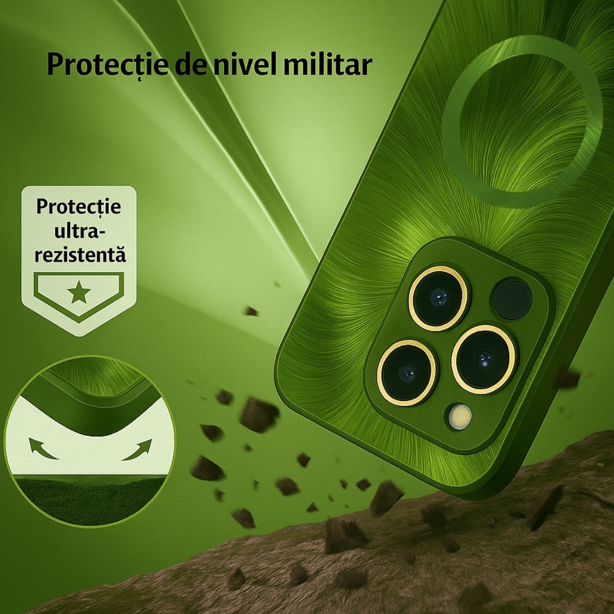 Husa de Protectie Pentru iPhone 13 ProMax MagSafe, Culoare Verde, lucios cu efect 3D tip Pana, design elegant si protectie completa inclusiv Lentile impotriva socurilor si zgarieturilor