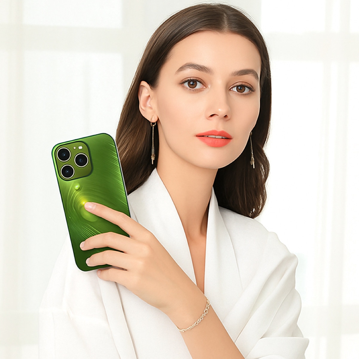 Husa de Protectie Pentru iPhone 13 ProMax MagSafe, Culoare Verde, lucios cu efect 3D tip Pana, design elegant si protectie completa inclusiv Lentile impotriva socurilor si zgarieturilor