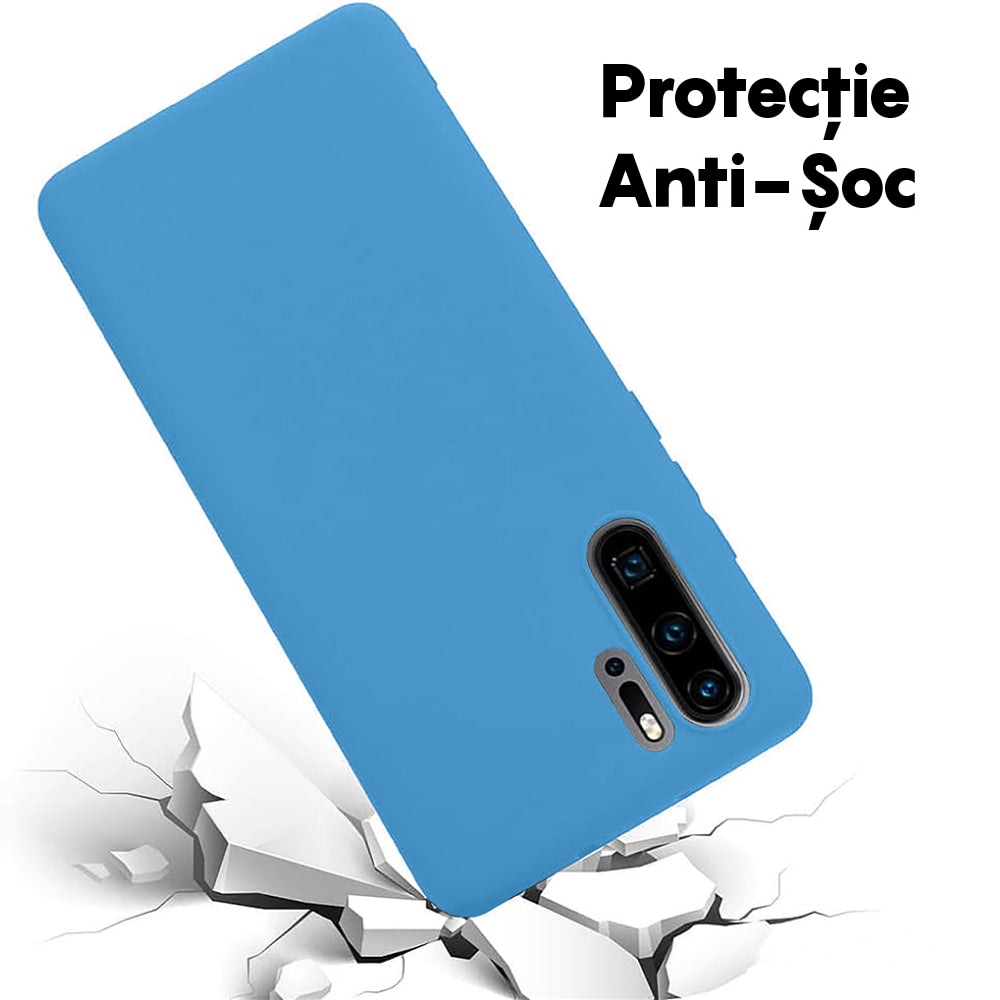 Husa CASEY STUDIOS™ compatibila cu Huawei P30 Pro/P30 Pro New Edition, Soft Silicone Premium, Microfibra in Interior, de Protectie, pentru Incarcare Wireless, Margini Ridicate pentru Protectia Ecranului si a Camerelor, Albastru aquamarin