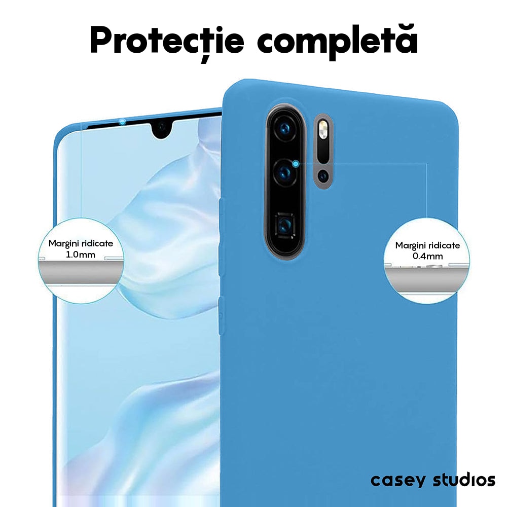 Husa CASEY STUDIOS™ compatibila cu Huawei P30 Pro/P30 Pro New Edition, Soft Silicone Premium, Microfibra in Interior, de Protectie, pentru Incarcare Wireless, Margini Ridicate pentru Protectia Ecranului si a Camerelor, Albastru aquamarin