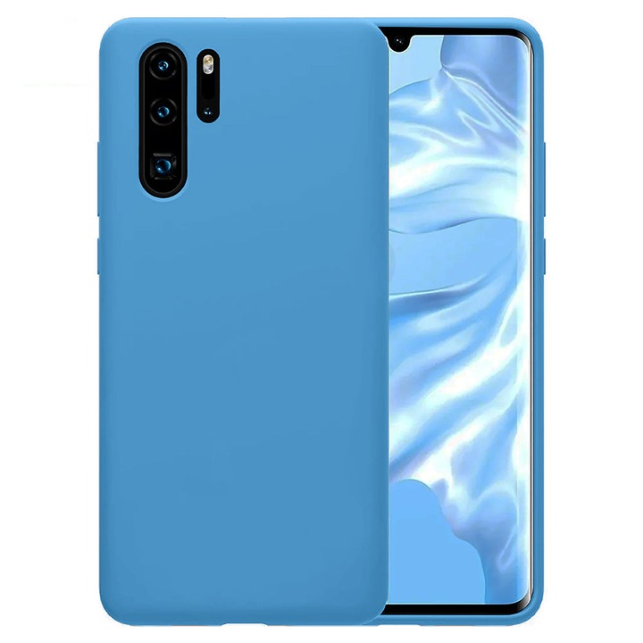 Husa CASEY STUDIOS™ compatibila cu Huawei P30 Pro/P30 Pro New Edition, Soft Silicone Premium, Microfibra in Interior, de Protectie, pentru Incarcare Wireless, Margini Ridicate pentru Protectia Ecranului si a Camerelor, Albastru aquamarin