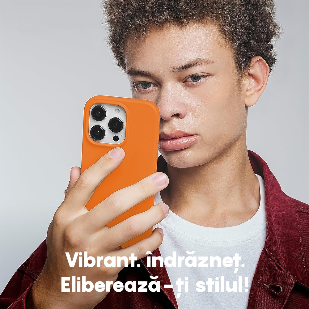 Husa CASEY STUDIOS™ compatibila cu iPhone 15 Pro Max, Soft Silicone Premium, Microfibra in Interior, Nectarine, de Protectie, Ultra Slim, pentru Incarcare Wireless, Margini Ridicate de Protectia Ecranului si a Camerelor