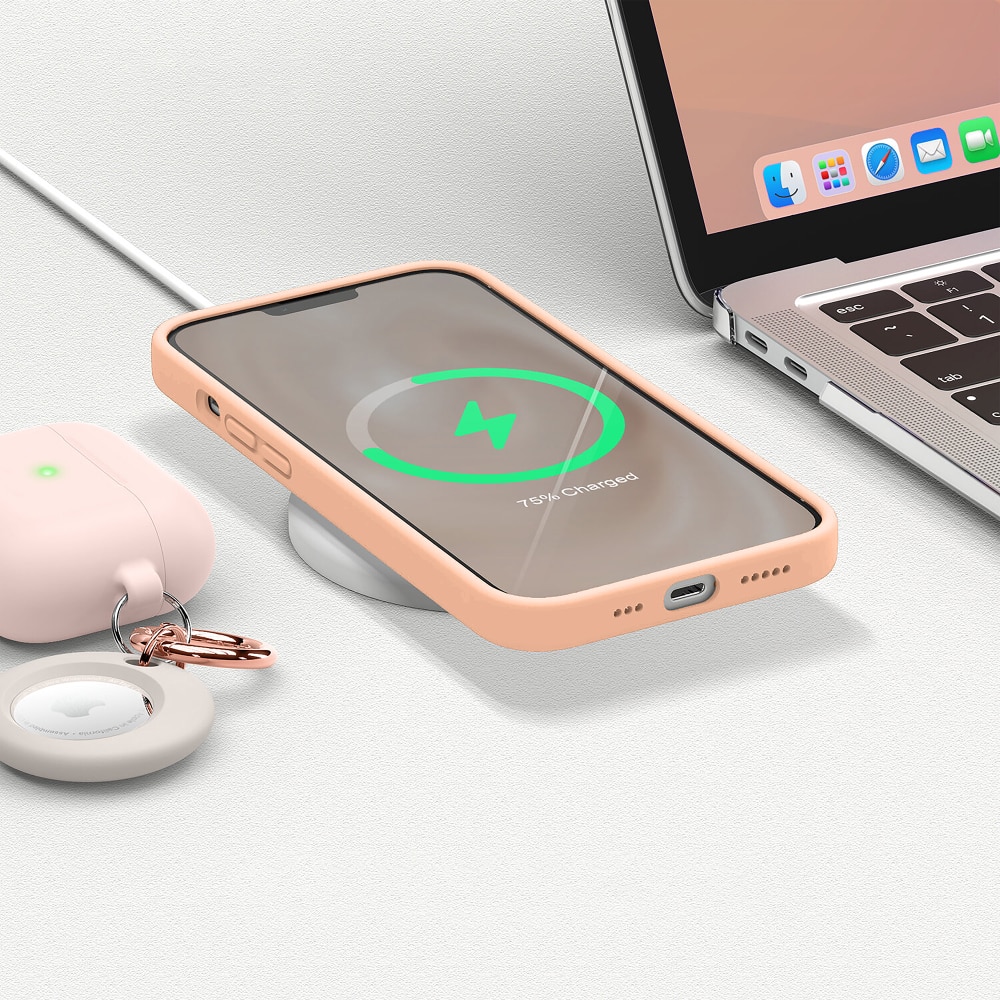 Husa CASEY STUDIOS™ pentru iPhone 13, Soft Silicone Premium, 30+ Culori, Microfibra in Interior, Pink Sand, de Protectie, Ultra Slim, pentru Incarcare Wireless, Margini Ridicate pentru Protectia Ecranului si a Camerelor