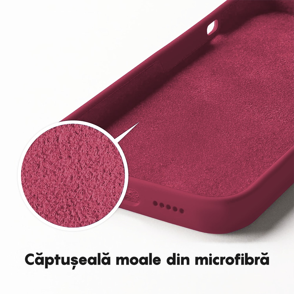 Husa CASEY STUDIOS™ compatibila cu iPhone 14, Soft Silicone Premium, Microfibra in Interior, Burgundy, de Protectie, pentru Incarcare Wireless, Margini Ridicate de Protectia Ecranului si a Camerelor