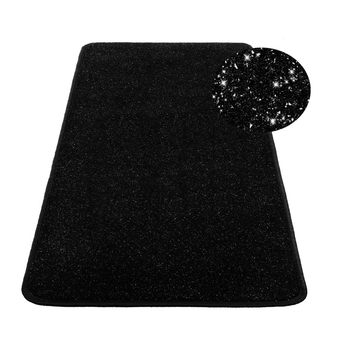 Килим, Правоъгълен, 100 x 300 см, Всекидневна, Класически, Къс косъм, Полипропилен, Съвместим с подово отопление, Черен