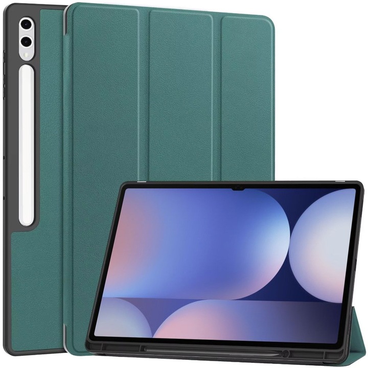 Okostok Samsung Galaxy Tab S9 Ultra/S10 Ultra készülékhez, zöld, 14.6"-os, állványfunkcióval