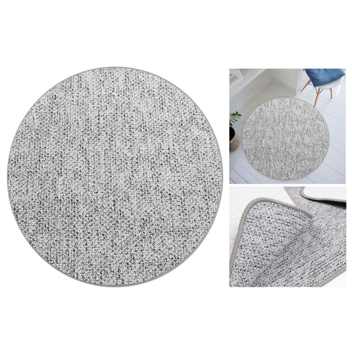 Covor, Rotund, 150 x 150 cm, Living, Clasic, Fire scurte, Polipropilena, Compatibil cu incalzire prin pardoseala, Gri