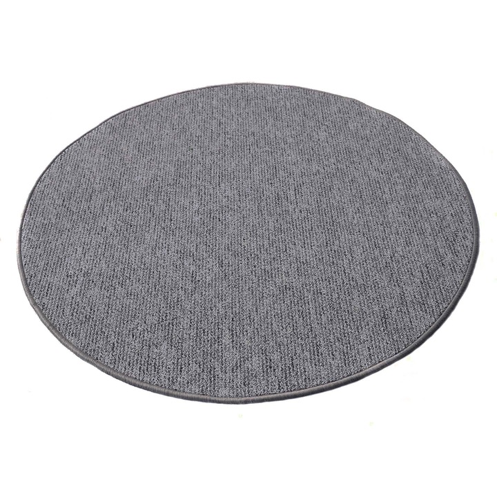 Covor, Rotund, 100 x 100 cm, Camera de zi, Clasic, Fire scurte, Polipropilena, Compatibil cu incalzire prin pardoseala, Gri