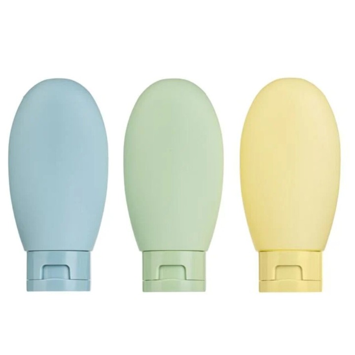 Set 3 sticle de calatorie, plastic, galbena/bleu/verde, 60ml, 15x3x14cm
