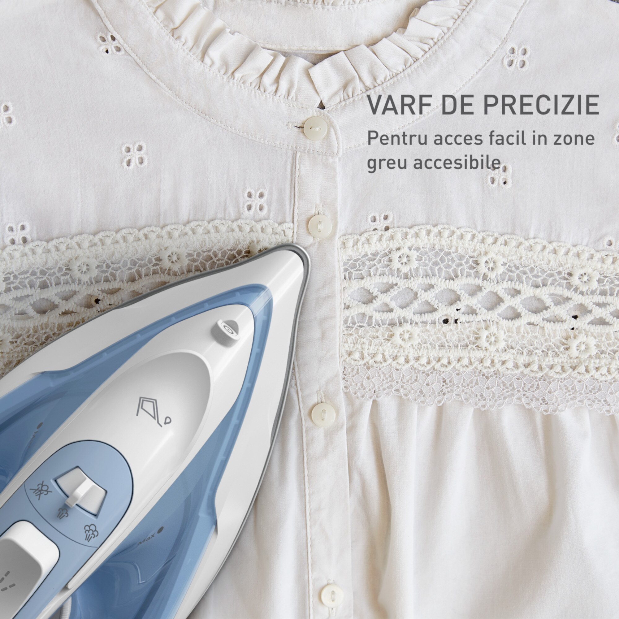 Fier de calcat cu abur, Tefal FV2C41 VIRTUO30, 2000 W, capacitate 240 ml, alb/albastru