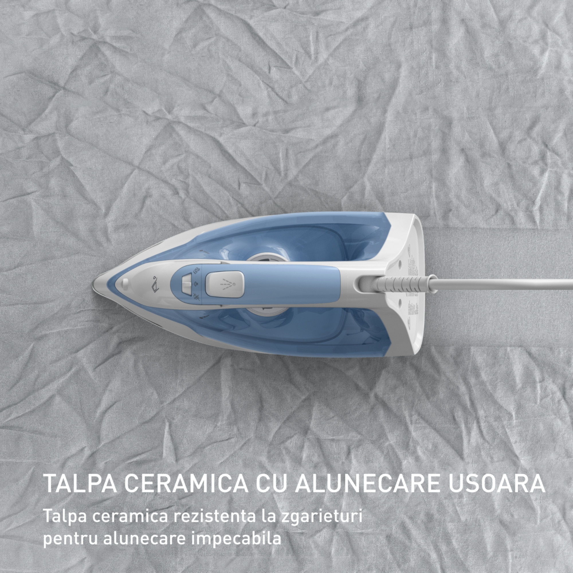 Fier de calcat cu abur, Tefal FV2C41 VIRTUO30, 2000 W, capacitate 240 ml, alb/albastru