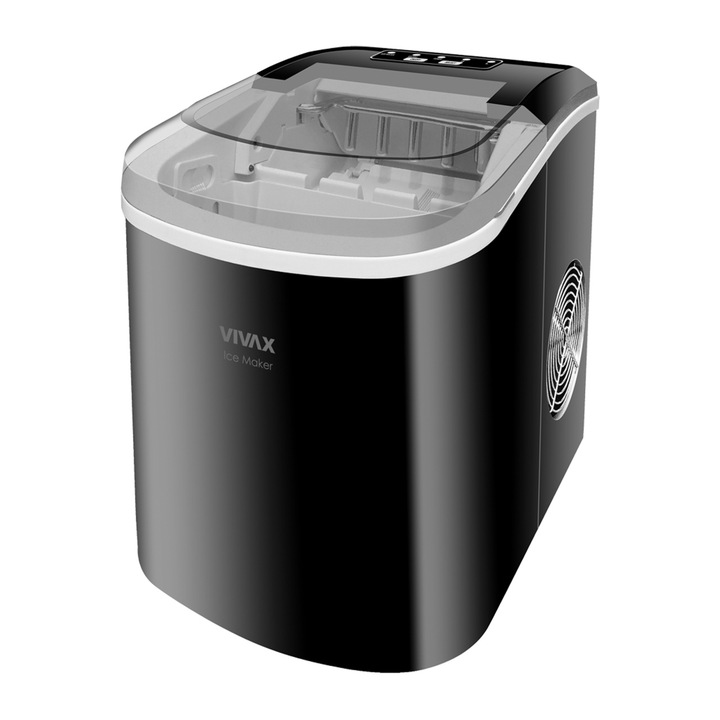 Masina de gheata Vivax IM-123B, Putere 240 W, Rezervor de apa 2.2 l, Rezervor de gheata 0.7 l, Creaaza cuburi intre 6 - 13 minute, Marimi variabile ale cuburilor de gheata, Negru