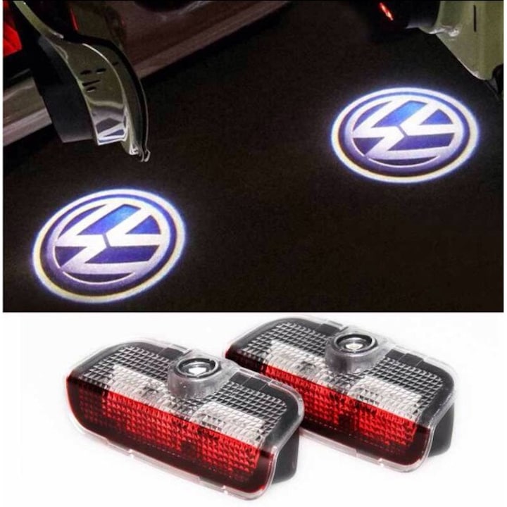 2 db-os LED ajtólogó projektor készlet – VW Golf, Passat, Tiguan, Jetta modellekhez kompatibilis – fehér világítás, plug & play telepítés