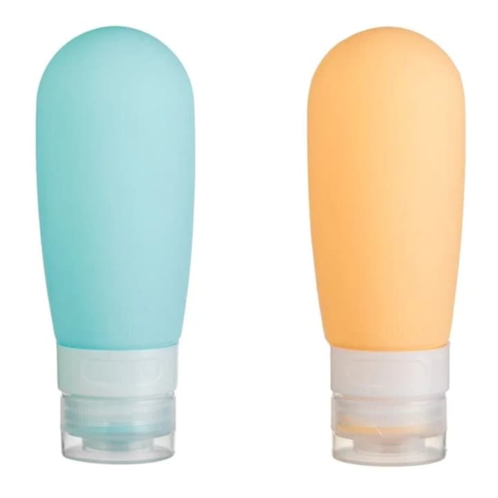 Set 2 sticle de calatorie, silicon, albastru/galben, 100ml, 12x17cm