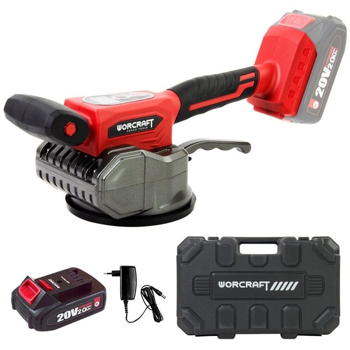 Vibrátor csempéhez és padlólaphoz, 2 Ah-s akkumulátorral, tapadókoronggal, max. 60 kg, Worcraft
