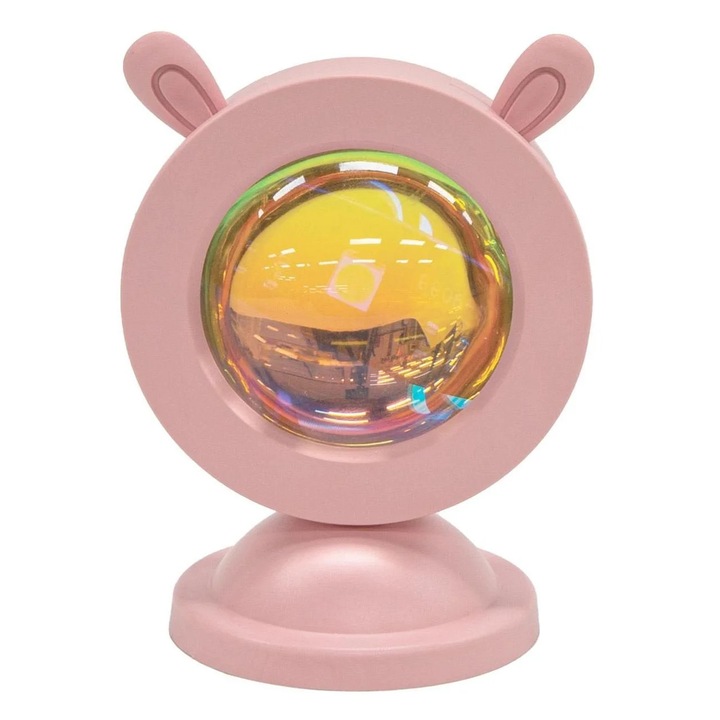 Proiector Roz cu Urechi & LED cu Efect de Curcubeu 8x11cm