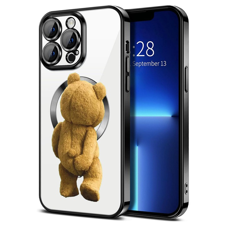 BestCase® Luxury MagSafe tok, Kompatibilis Apple iPhone 15 Pro Max, Vicces maci – vicces design, Ultra-Soft, Fém szegélyek, 1946103 MC Black 1441