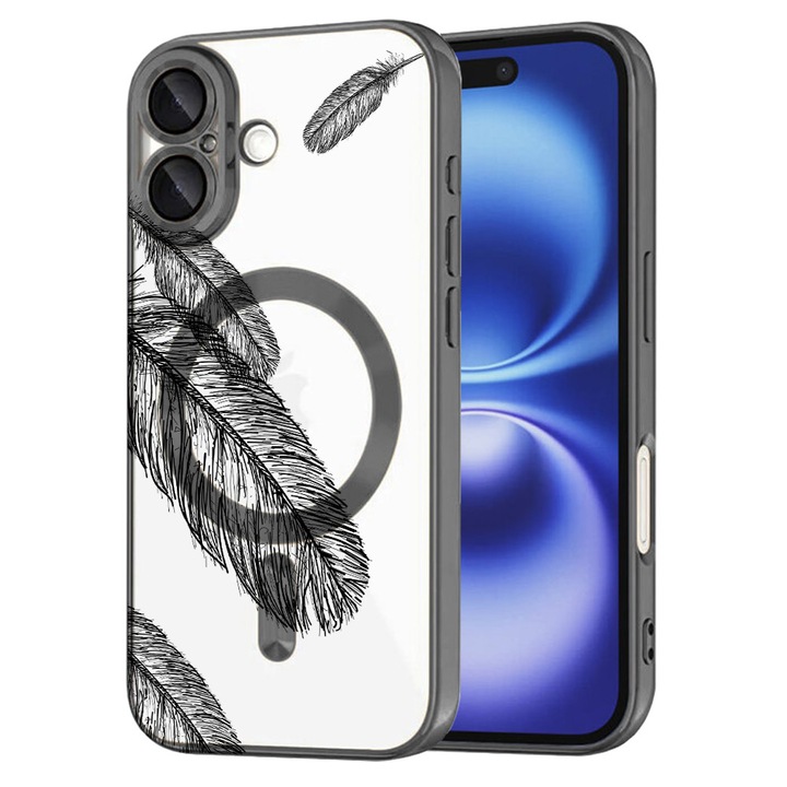 Husa BestCase® Luxury MagSafe, Compatibila Apple iPhone 16, Pene negre – design minimalist, Ultra-Soft, Margini metalizate, 1946105 MC Black 18