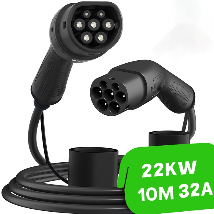 Cablu incarcare masina electrica tip 2 22kw 10m 32A trifazic, Tip 2 [ IEC 62196-2 ], PETPUNT WD10, Type 2 Pentru incarcarea EV PHEV.Compatibil cu 22 KW, 11KW, 7.4KW 7KW 3.6KW 3.7KW. 22 KW 10M, negru