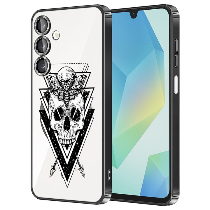 Husa BestCase® Luxury MagSafe, Compatibila Samsung Galaxy A55, Skull, Ultra-Soft, Margini metalizate, 1980206 MC Black 191