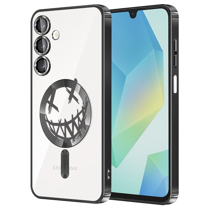 Husa BestCase® Luxury MagSafe, Compatibila Samsung Galaxy A55, Zambet Joker, Ultra-Soft, Margini metalizate, 1980206 MC Black 1471
