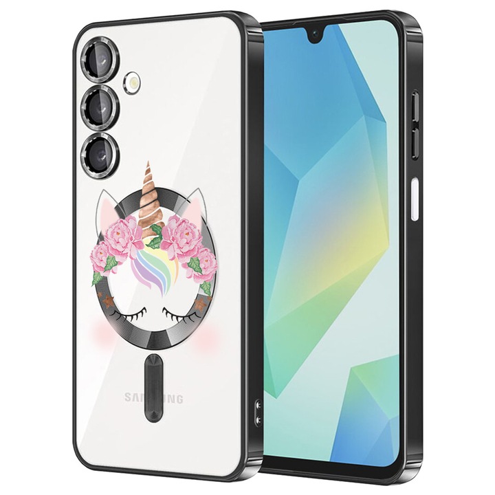 Husa BestCase® Luxury MagSafe, Compatibila Samsung Galaxy A55, Unicorn dragalas, Ultra-Soft, Margini metalizate, 1980206 MC Black 525