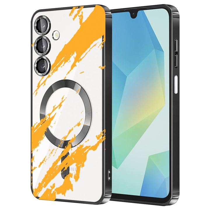 Husa BestCase® Luxury MagSafe, Compatibila Samsung Galaxy A55, Golden Stripes, Ultra-Soft, Margini metalizate, 1980206 MC Black 1054