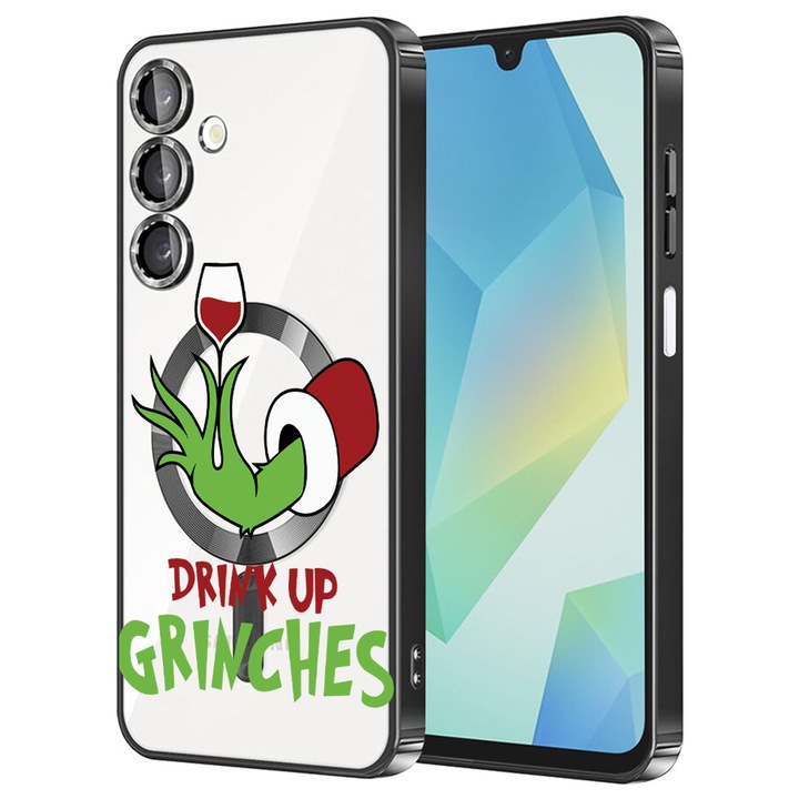 Husa BestCase® Luxury MagSafe, Compatibila Samsung Galaxy A55, Grinches - Drink Up, Ultra-Soft, Margini metalizate, 1980206 MC Black 1604