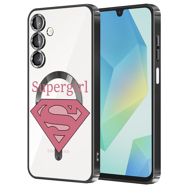 Husa BestCase® Luxury MagSafe, Compatibila Samsung Galaxy A55, Super Girl, Ultra-Soft, Margini metalizate, 1980206 MC Black 1806