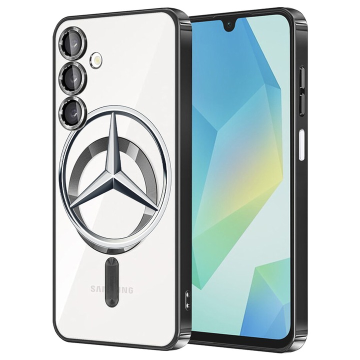 Husa BestCase® Luxury MagSafe, Compatibila Samsung Galaxy A55, Mercedes Benz, Ultra-Soft, Margini metalizate, 1980206 MC Black 1731