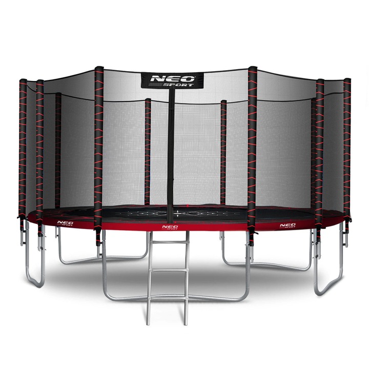 Градински батут за деца и възрастни, диаметър 465 см, мрежа и външна стълба, 5 двойни крака, максимално поддържано тегло 150 кг, червен цвят