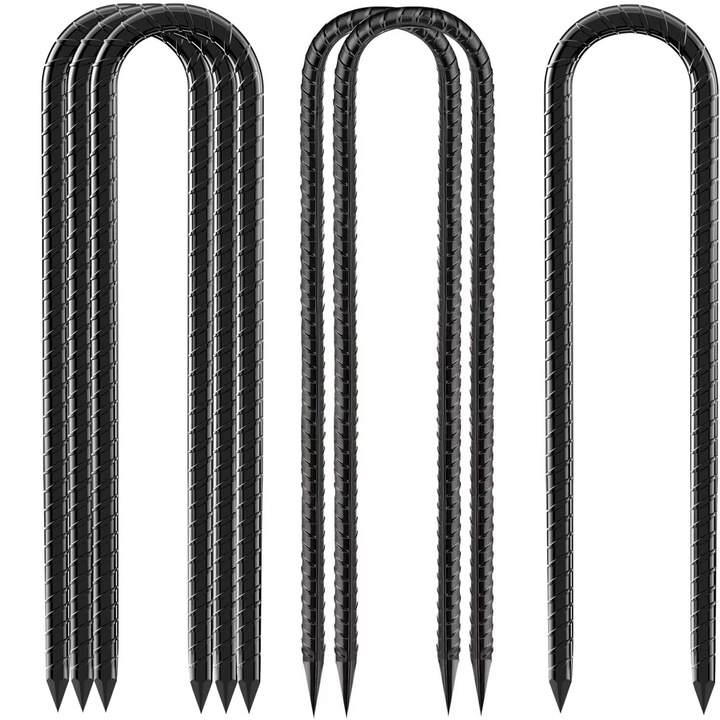 Set 6 Cui Ancorare Tinte Pamant U 30cm - Tinte Metal Rezistente la Rugina pentru Trambulina, Cort, Gradina, Camping, Afara, Cos pentru Pui