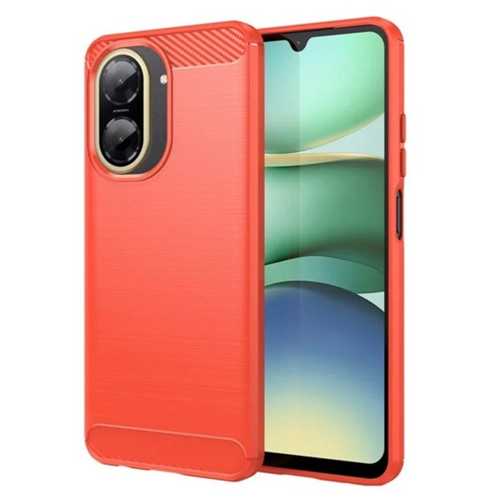 Gigapack szilikon mobiltelefon tok, ütésállóság, légpárnás sarok, szálcsiszolt, karbon minta, piros, kompatibilis: Xiaomi Redmi A5 4G