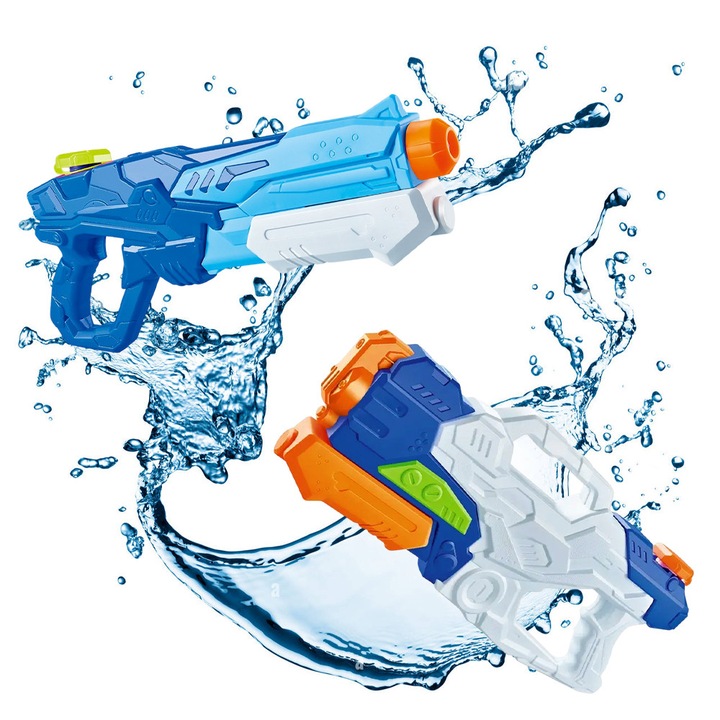 Комплект от 2 водни пистолета за деца, OPTIM SOLUTION, 6+ години, летни играчки, басейн, плаж, 1x 600 мл + 1x 1000 мл, воден спрей, за охлаждане, ръчна система за изстрелване, игра на открито, лесен за употреба, XTO
